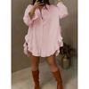 Pure Color Loose Fit Shirt With Ruffle Hem And Long Sleeves For Summer Casual Wear