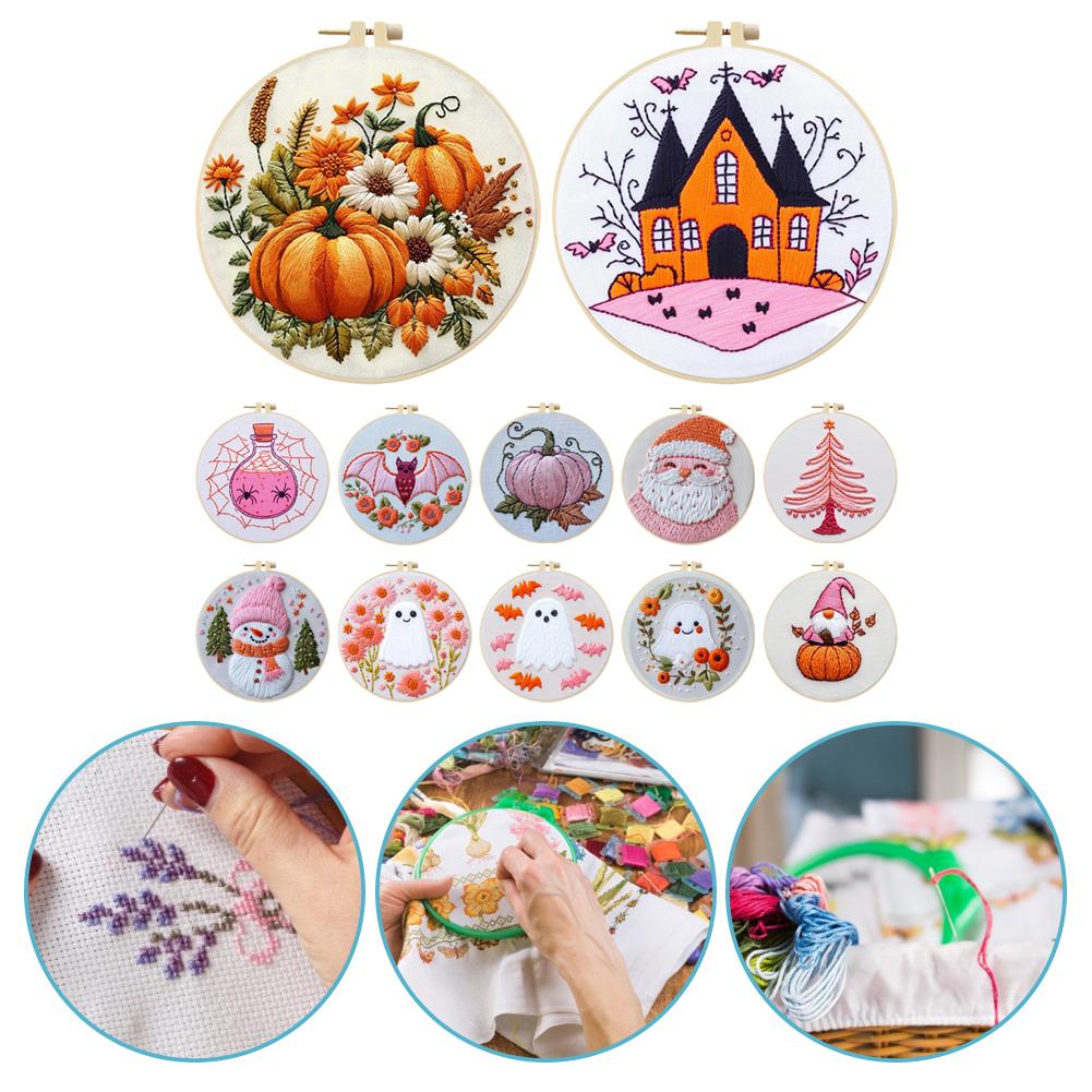 Наборы для вышивания крестом на Хэллоуин с пяльцами, цветной нитью и тканью