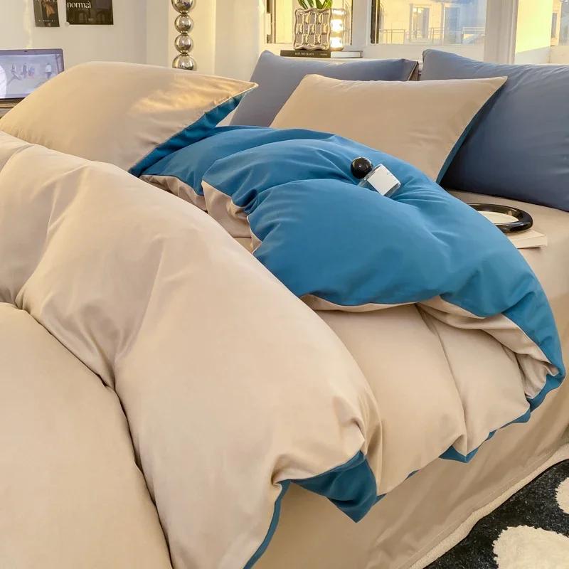 Ins Style Однотонный пододеяльник Комплект постельного белья из стираного хлопка Постельное белье Одеяло Чехол Наволочка Мягкие комплекты постельного белья Пододеяльники 220x240