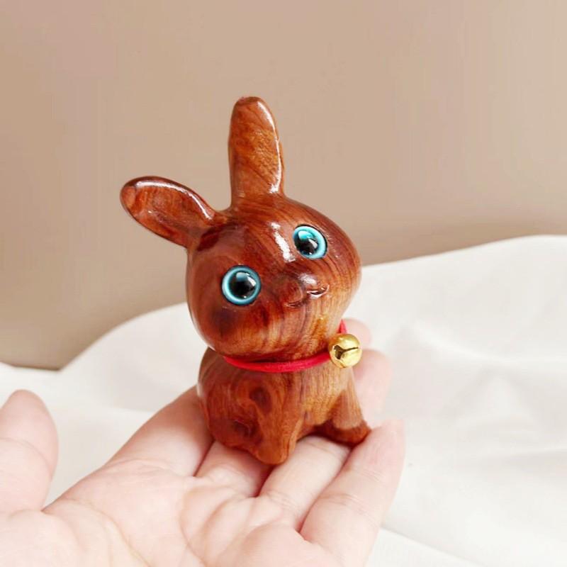 Pear Wood Carving miniature Cute Little Bunny Decor home Office Desktop Decoration Zodiac Rabbit Living Room Housewarming gift