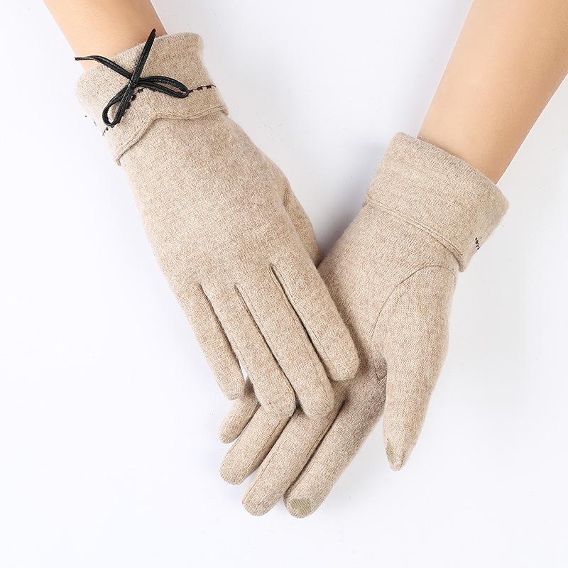 Новые осенне-зимние кашемировые перчатки для женского велоспорта на открытом воздухе с бантом, утолщенные флисовые, непродуваемые, сенсорные и теплые