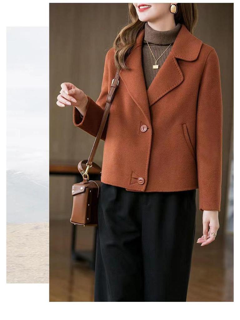 Wool Coat 2025: Women's Trendy Double-Faced Autumn Outerwear, Small Size, Short Style