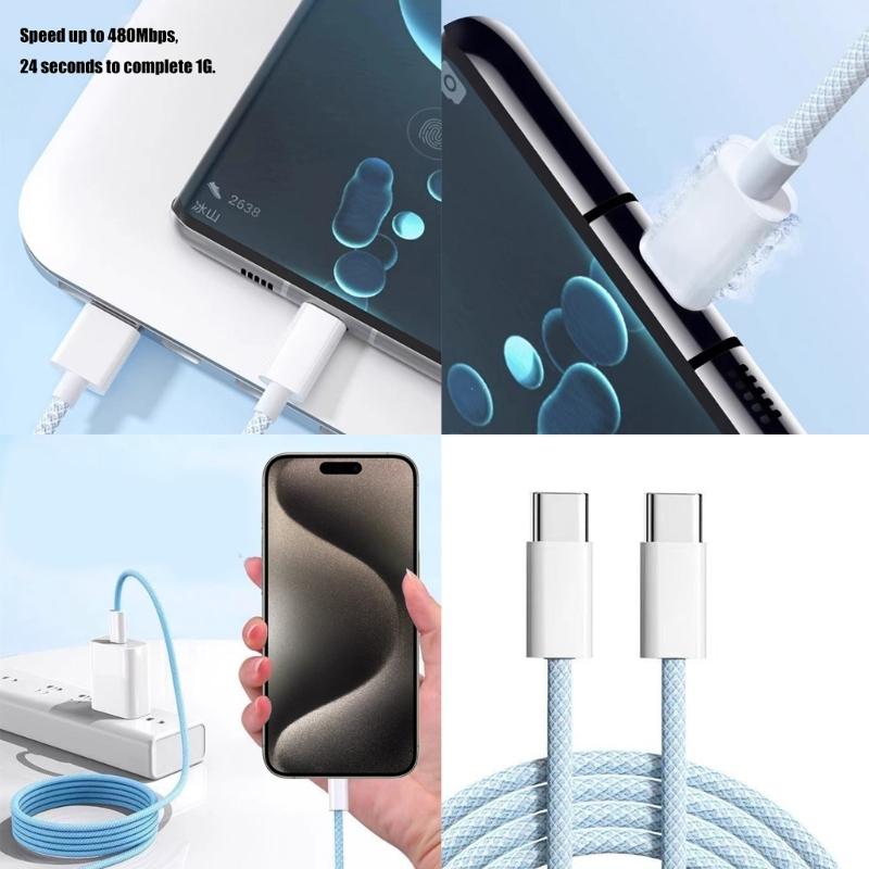 Кабель 60 Вт для быстрой зарядки, USB C на USB C, плетеный шнур, высокоскоростная синхронизация данных, подходит для смартфонов S23/S22/S21+