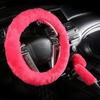 Cxtiy Fluffy Steering Wheel Cover 3 Pcs 1 Set With Handbrake Cover & Gear Shift Cover Soft And Warm For Car Steering Wheel Protector 15 Inch (Light