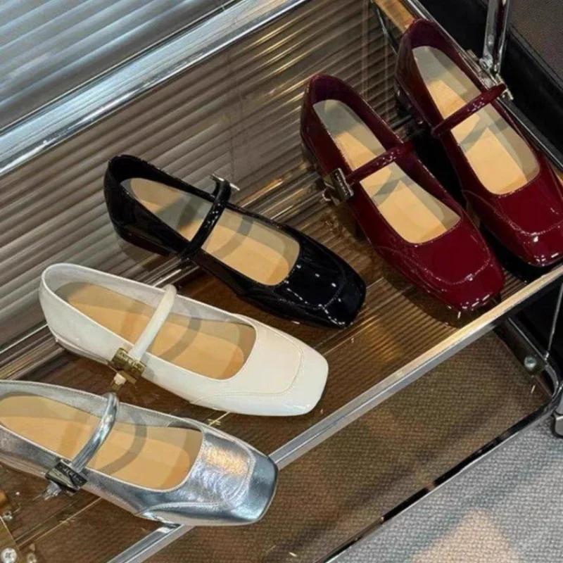 Fashion Mary Jane Shoes for Women New Fashion Medium Heeled Women Single Shoes Soft and Comfortable Red Ballet Shoes Zapatos De Mujer