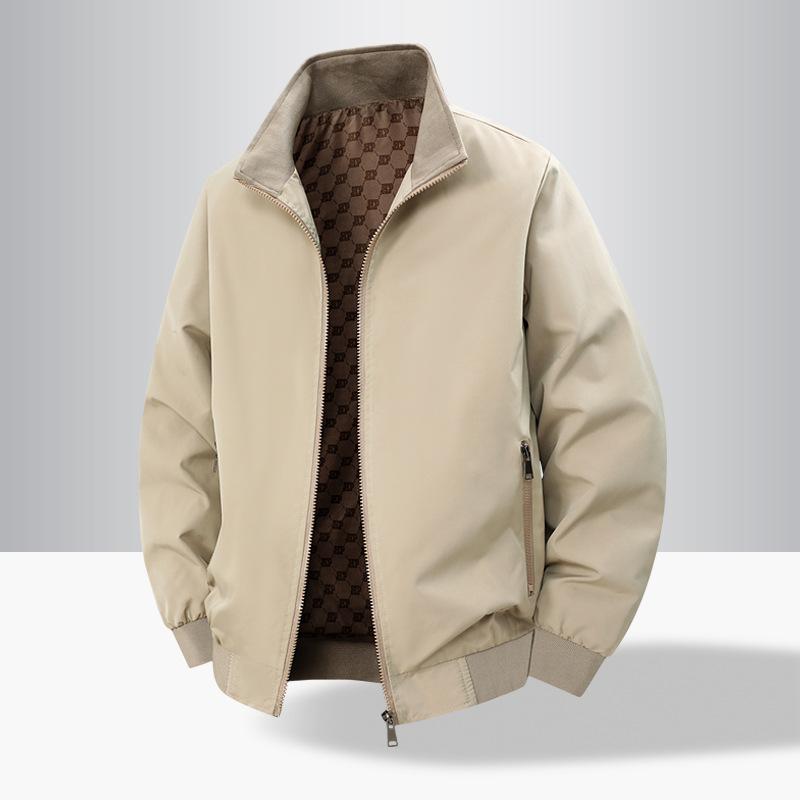 Мужская повседневная легкая деловая куртка, куртка с воротником-стойкой для среднего и пожилого возраста, уличная куртка свободного кроя больших размеров