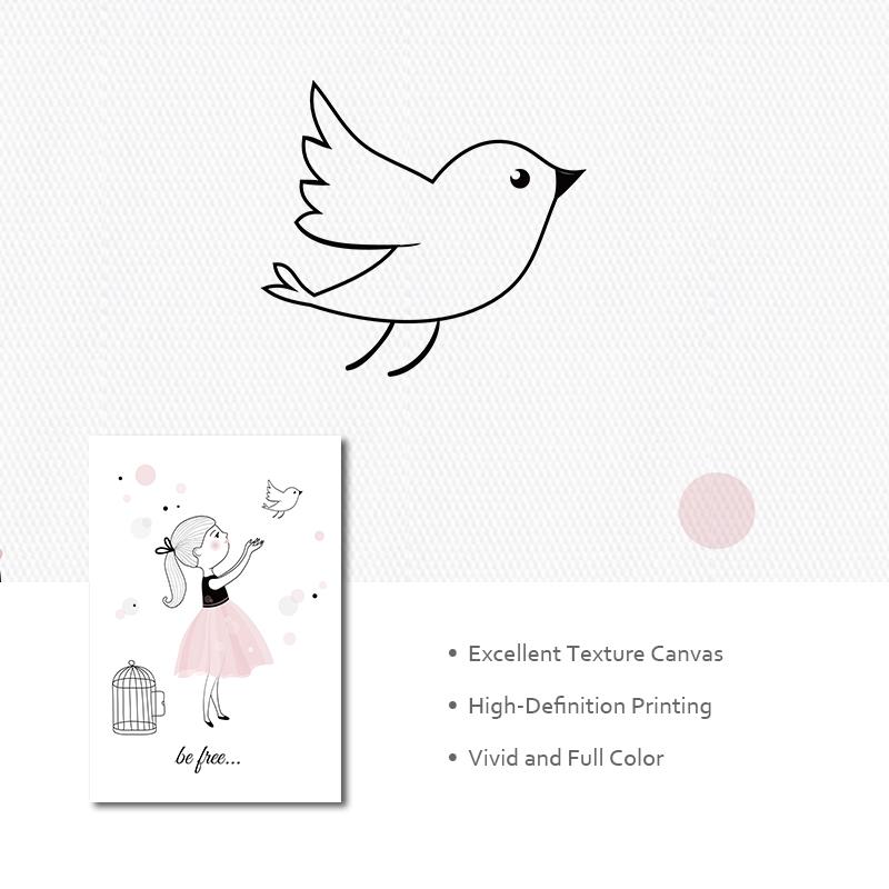 Розовый мультяшный холст для девочек, холст, постер, птицы, детская настенная живопись, постеры на скандинавскую тему и принты, настенные панно для детей, декор для детской спальни