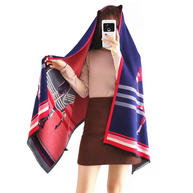 Осенний новый женский шарф из имитации кашемира, зимняя длинная жаккардовая лошадь, двухсторонний теплый и холодный платок