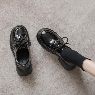 Туфли на плоской подошве из натуральной кожи для женщин Huizhou, виноградные, те же, маленькие кожаные туфли, женские, черные, в студенческом стиле, на шнуровке, для детей