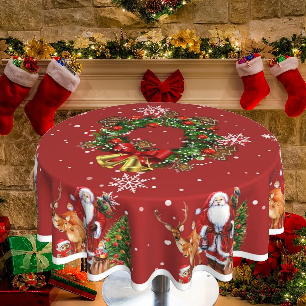Приграничная Рождественская Стиль Круглая Скатерть Санта Клаус Круглая Скатерть Украшение для Дома Внутреннее и Наружное Декоративное Покрытие для Стола