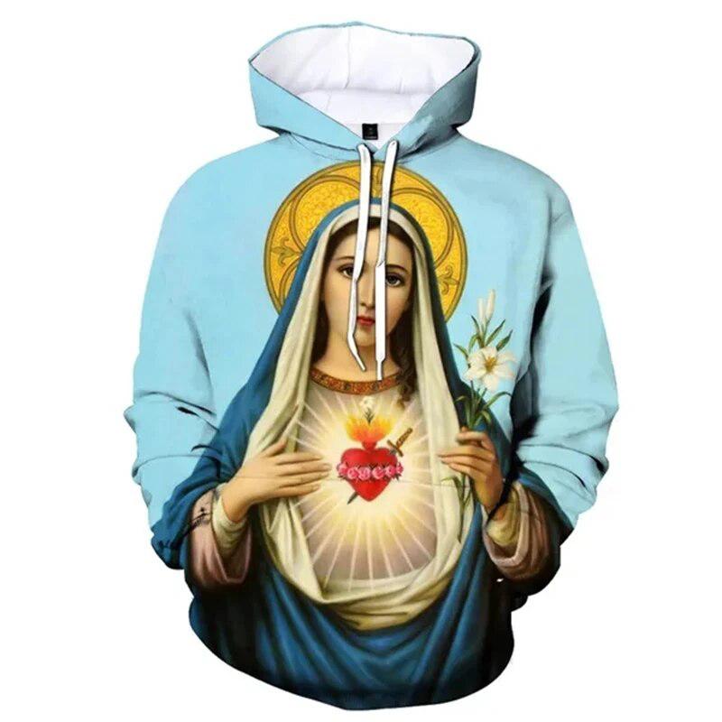 Новая толстовка с капюшоном Christian Jesus с принтом Девы Марии 3D для мужчин и женщин, толстовки с капюшоном большого размера, пуловеры с капюшоном, толстовки для детей, топы, одежда