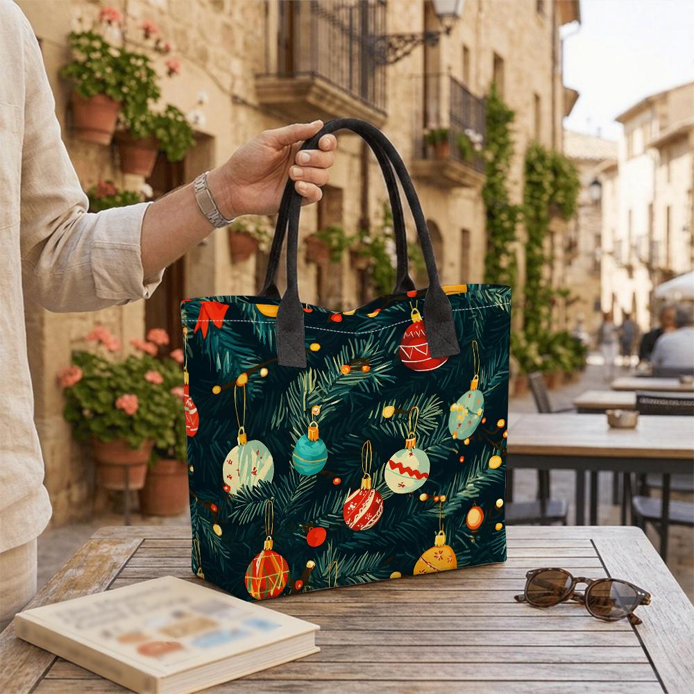 Christmas Print Large Tote Bag Fashion Casual Holiday Shoulder Handbag for Daily Use