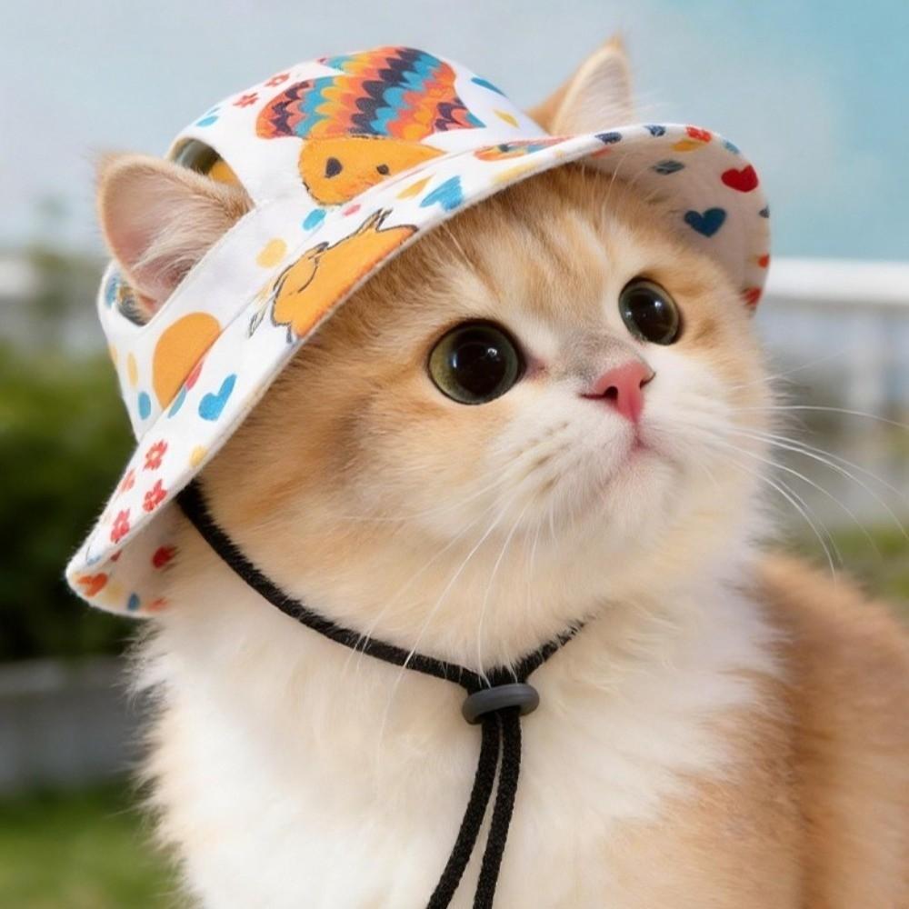 Cute Adjustable Dog Fisherman Hat Ear Exposed Comfortable Pet Sun Hat Breathable Dog Sunscreen Hat Walking