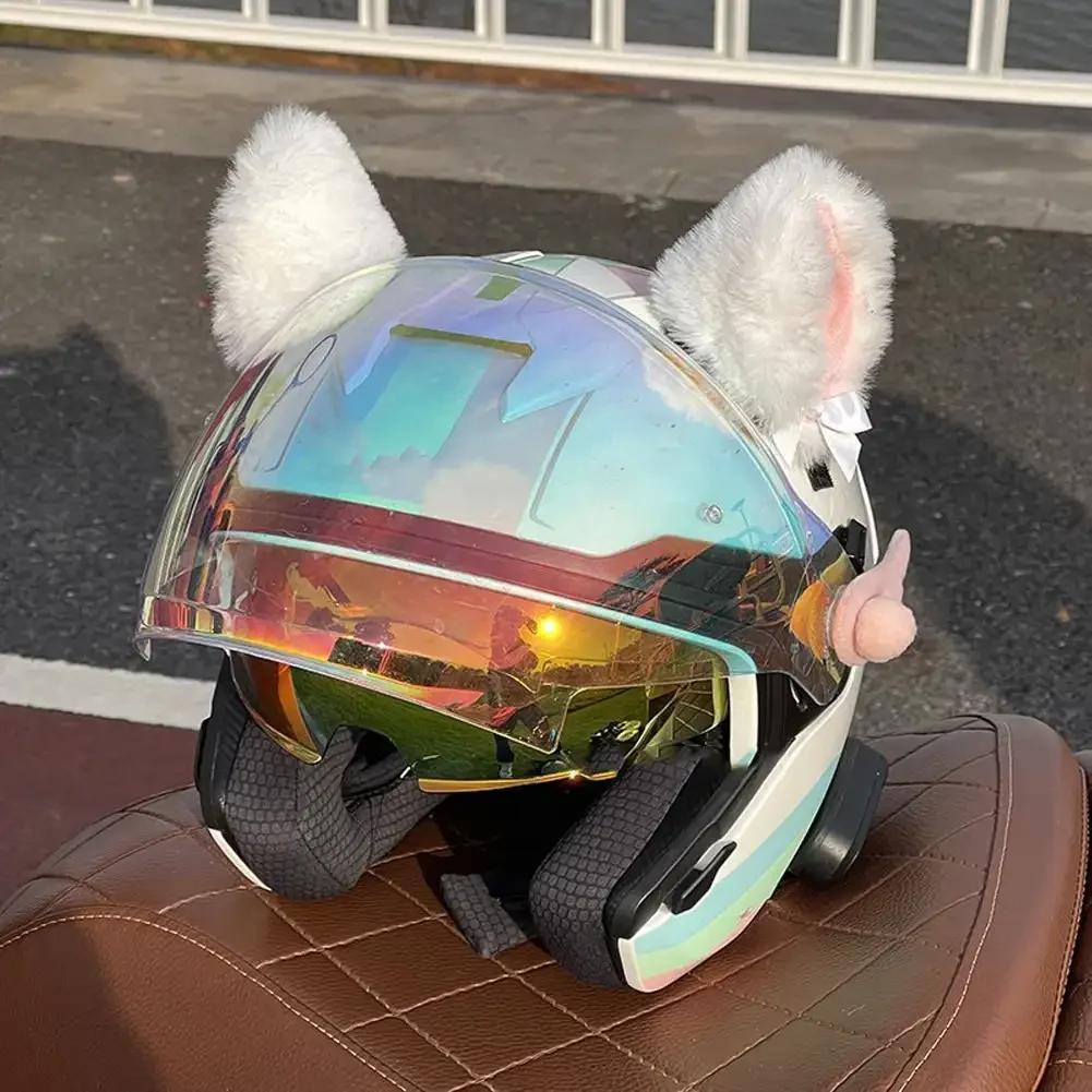 2Pcs Motorcycle Helmet Plush Cat Ears Stickers Decoration Motocross Helmet Cosplay Plush Full Face Off Road Helmet Decor