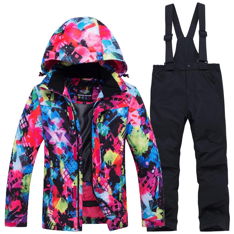 Boy's Girl Camouflage Ski Set Windproof Warm Waterproof Outdoor Thickened Single Board Ski Jacket Pants