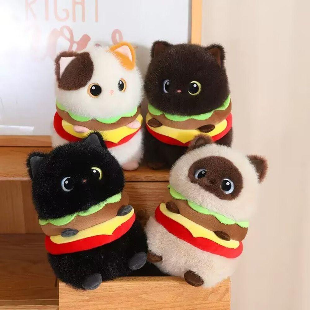 Soft Cat Stuffed Animal Pillow 23cm Kitty Plush Doll Kawaii Hamburger Cat Plush Toy Birthday Gift