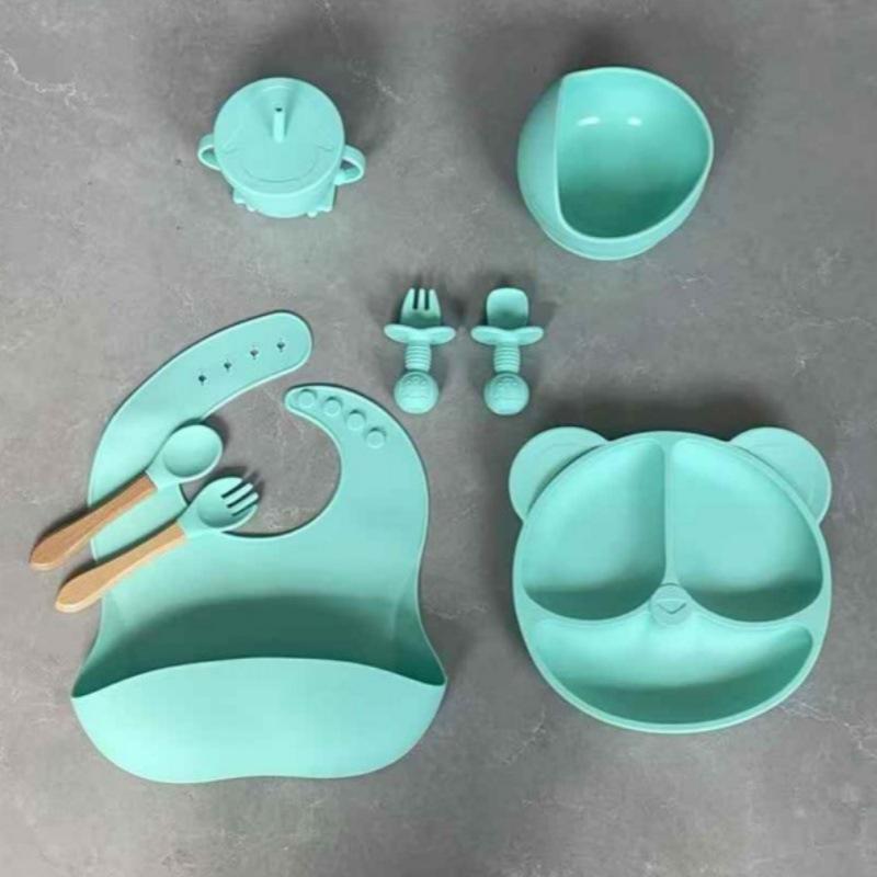 Silicone Baby Tableware: 8-Piece Set with Suction Plate & Bowl
