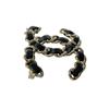 Брошь CHANEL б/у черная/золотистая кожа Женская