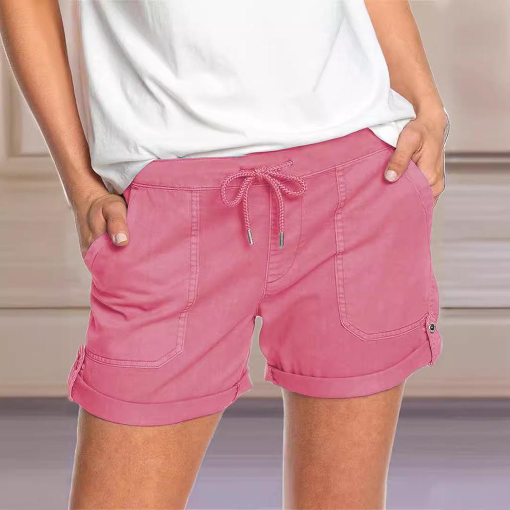 GMXIA Летние однотонные прямые повседневные брюки женские шорты на шнуровке