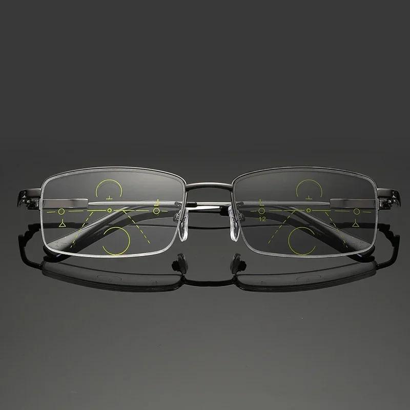 Готовые фотохромные мультифокальные очки для пресбиопии, модный тренд, титановый сплав, для улицы, защита от УФ, для близи и дали, солнцезащитные очки
