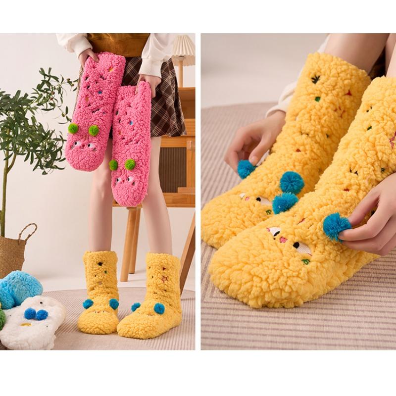 Носки из овчины для женщин, длиной до середины икры, милые домашние носки для осени и зимы, утолщенные и теплые, очень толстые носки для сна для домашнего использования