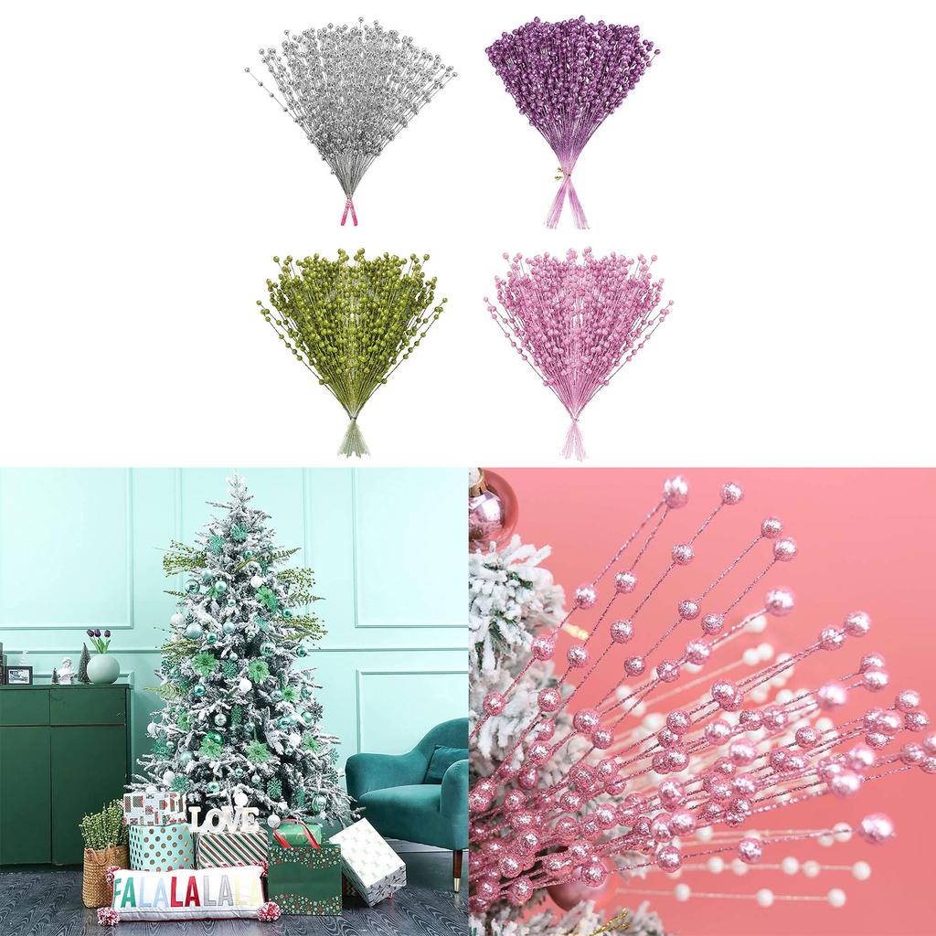 Set of 100 Artificial Berries with Glittering Gold Christmas Artificial Flowers Home Decor and Party Supplies