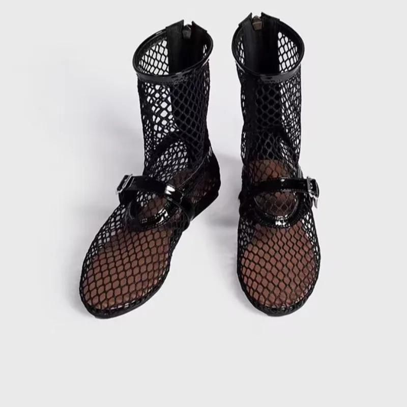 Модные женские ботинки Летние однотонные повседневные сандалии Женские большого размера Новая модная обувь для женщин Сексуальные сетчатые полые спортивные ботинки