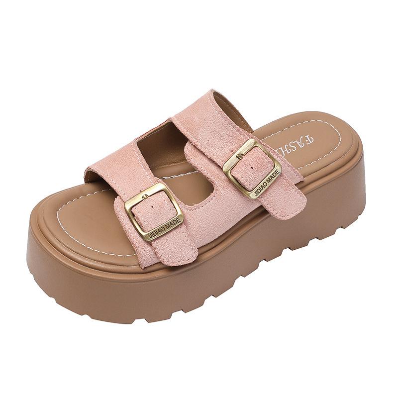 Тапочки на толстой подошве, женская летняя верхняя одежда, повседневная пряжка на ремне, пляжные сандалии, тапочки для женщин, модная женская летняя дышащая обувь