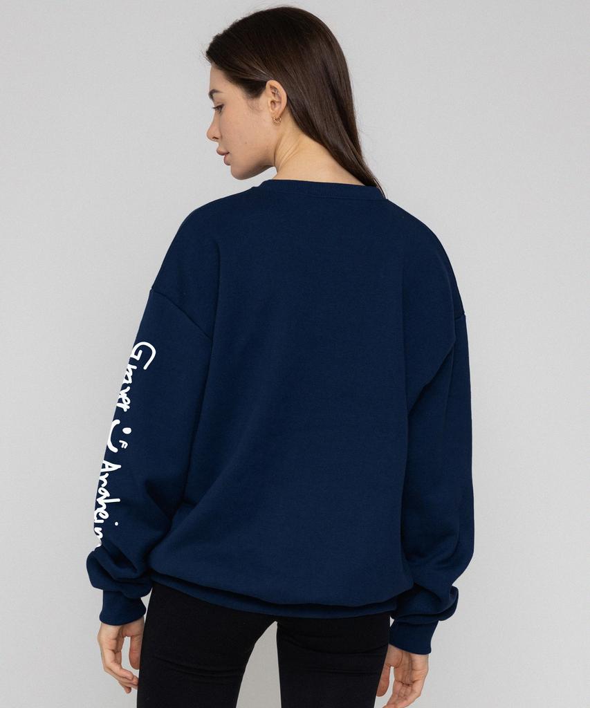 GRAVER [Unisex] Elbow Drawing Logo Smile Sweatshirt_Navy