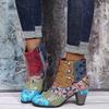 Fashion Women's Boots Large Size Fashion Ethnic Style Casual Fashion Retro Side Zip Color Blocking High-heeled Short Leather Botines