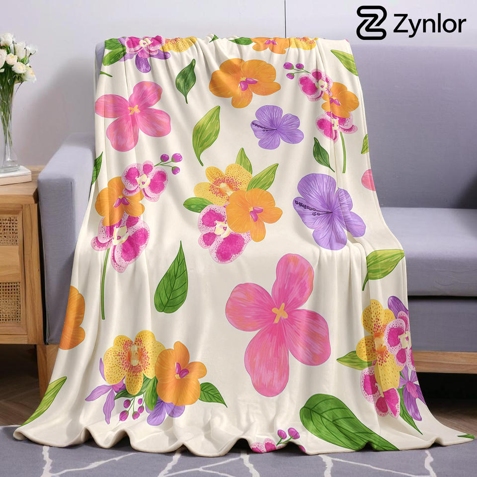 Tropical Orchid Ultra Soft Sherpa Fleece Blanket Fluffy Warm Halloween Cozy Throw for Sofa Couch Bedroom Gift All season