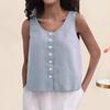 Женский летний жилет без рукавов, свободные цветные топы на пуговицах, однотонные топы с круглым вырезом и планками, уличная одежда