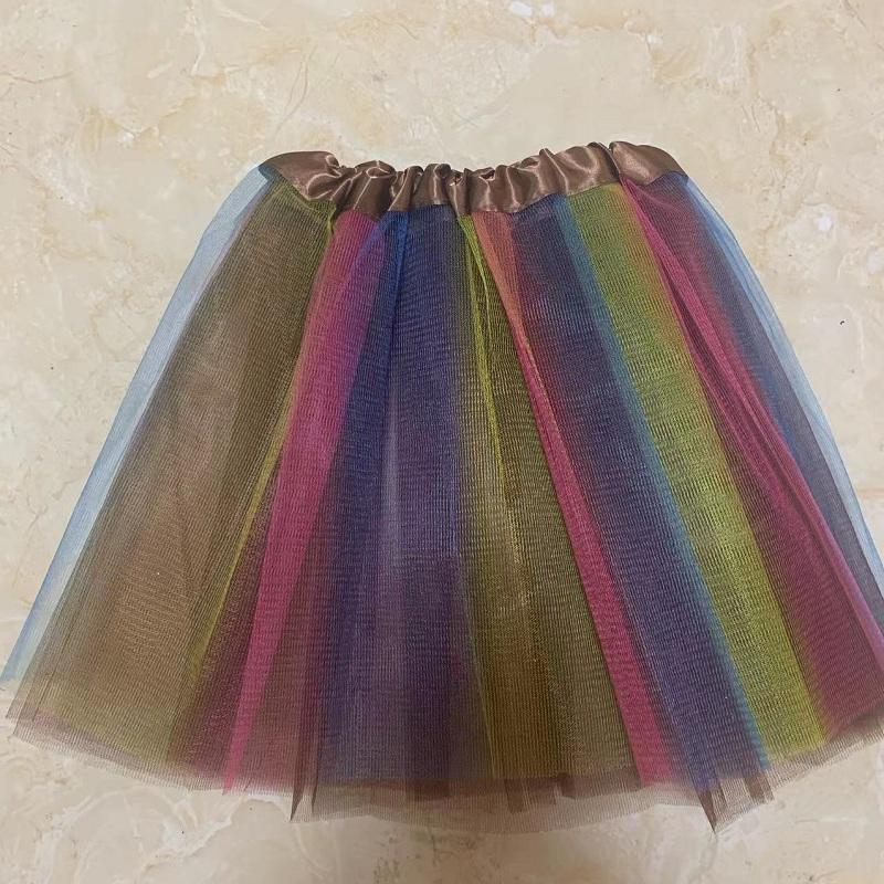 Girls Cheerleading Rainbow Tutu Skirt Child Dance Party Ballet Tulle Tutu Skirt 3 Layers Princess Birthday Party Gift 2-8 Years
