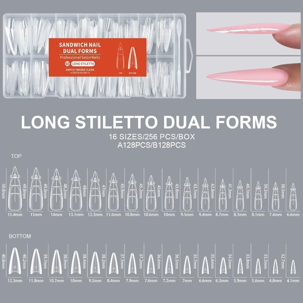 256Pcs/Box Transparent Nail Sandwich Dual Form DIY Tips Nail Extension Form New Nail Tips