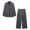 Женская мода винтажный пиджак костюмы двубортный карманный пиджак высокая талия длинные брюки офисный женский комплект из двух частей
