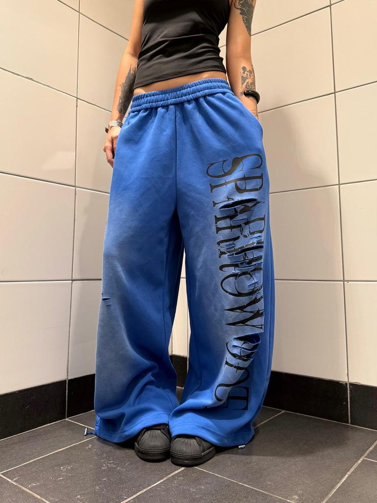 Unisex American Retro Gradient Print Wide-Leg Ripped Pants