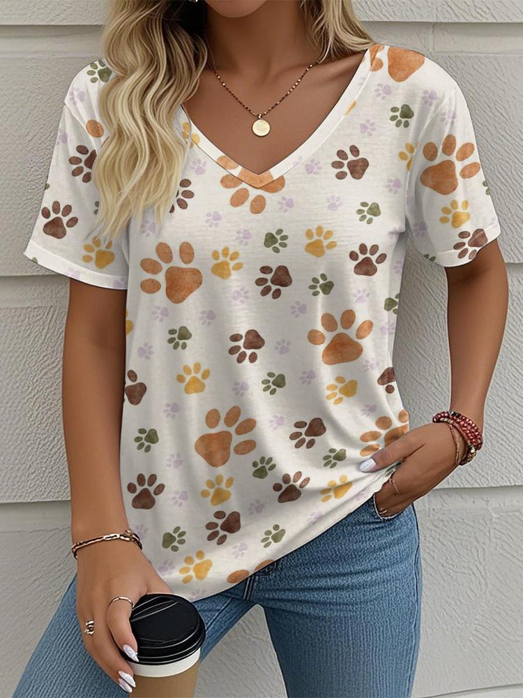 Летняя женская футболка с графическим принтом следов когтей животных, одежда для улицы с V-образным вырезом, модная футболка