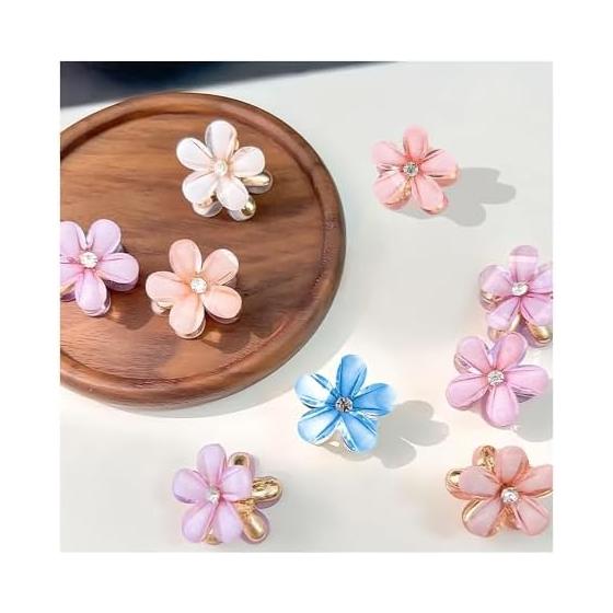Mini Flower Hair Clips (Set of 10) - Cute Floral Hair Accessories for Ponytails, Buns, and Hairstyles - Fashionable & Practical for Daily Wear,