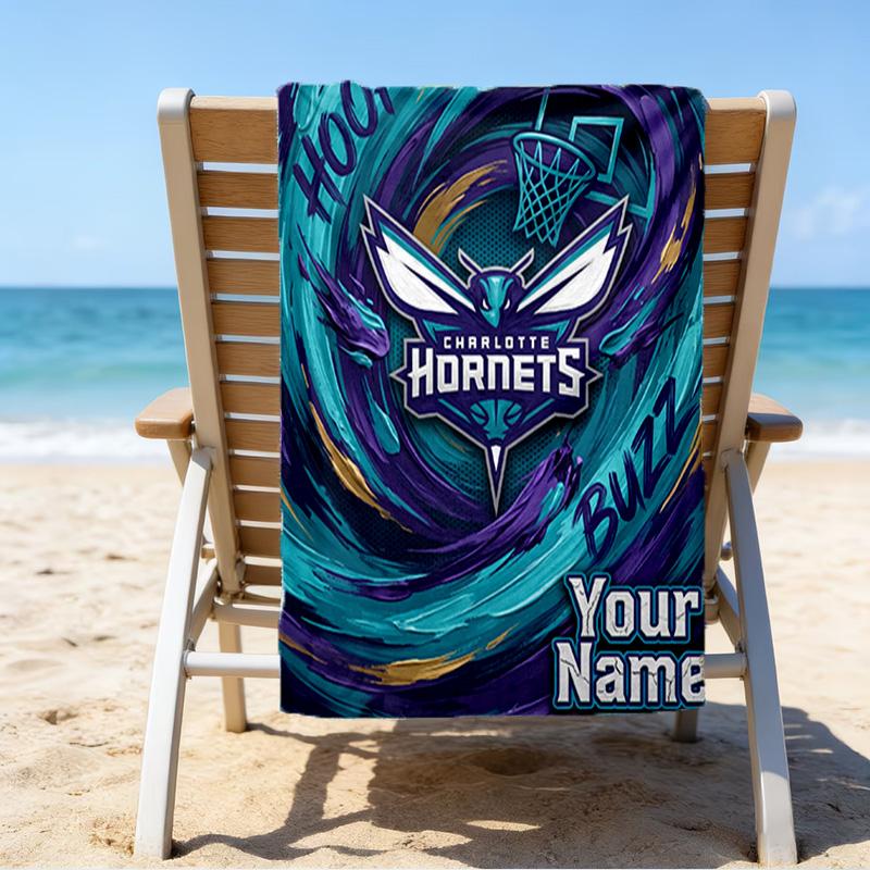 Custom Name Beach Towel Charlotte Logo Art Beach Towel, Soft Microfiber, Gift for Her/Him, Birthday, for Pool, Beach, Travel, Fan gifts