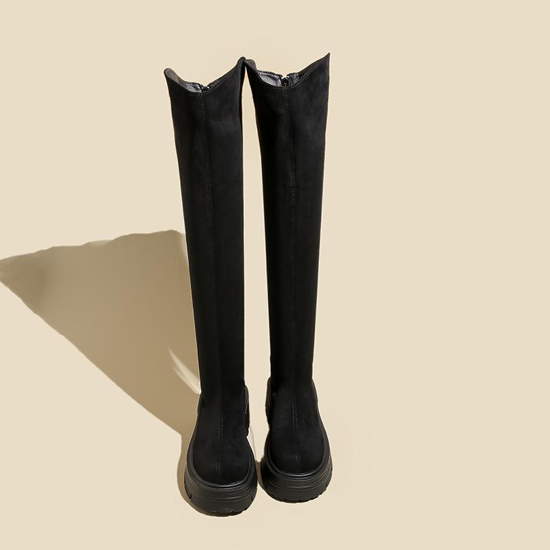 Мода Винтаж Зимние женские сапоги выше колена Модные молнии сзади Толстые каблуки Длинные сапоги Женские сапоги Largas