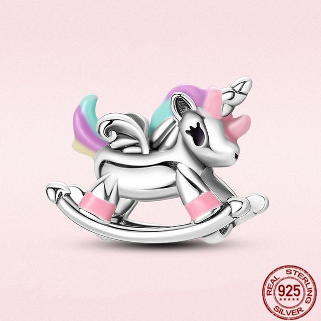 2023 New Pink Flowers Unicorn Flower Heart Mama Forever Love Beads Fit Original Fasion Glamour 925 Silver Bracelet Jewelry