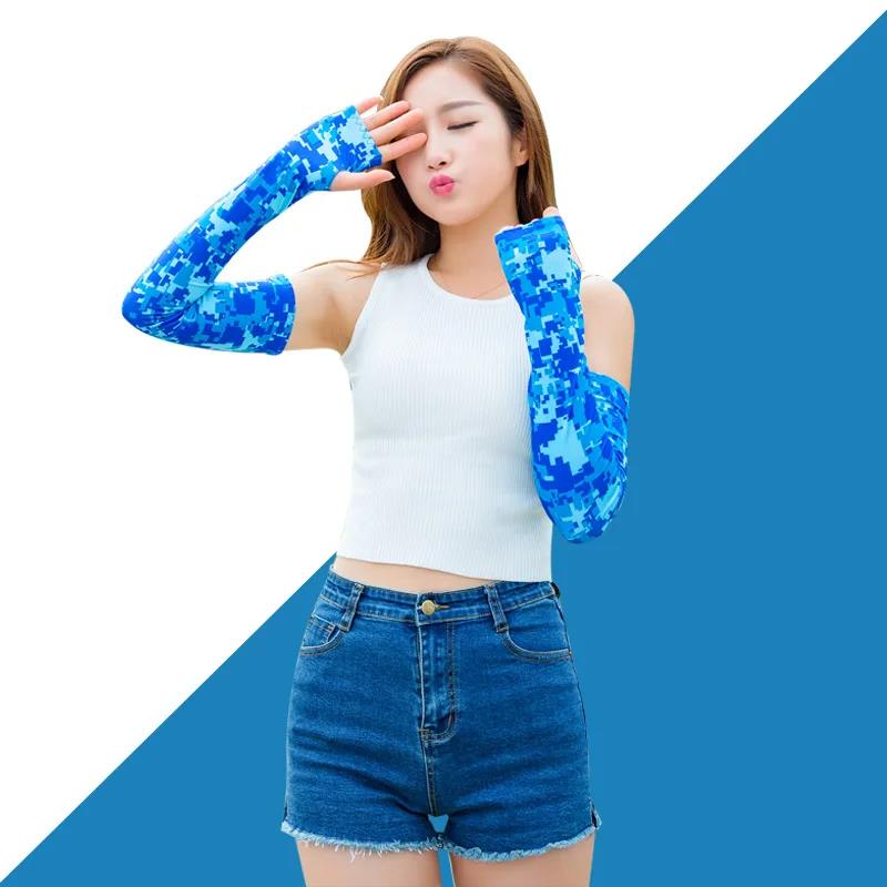 1 Pair Camo Snake Pattern Sun Protection Arm Sleeves,Long Fingerless Ice Silk Cooling Sleeves for Outdoor Sports Cycling Running 1