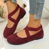 Sweet Suede Cross Strap Slip On Ballet Flats Women 2025 Summer Round Toe Flat Heels Shoes Size 43 Fashion Solid Mary Jane Shoes
