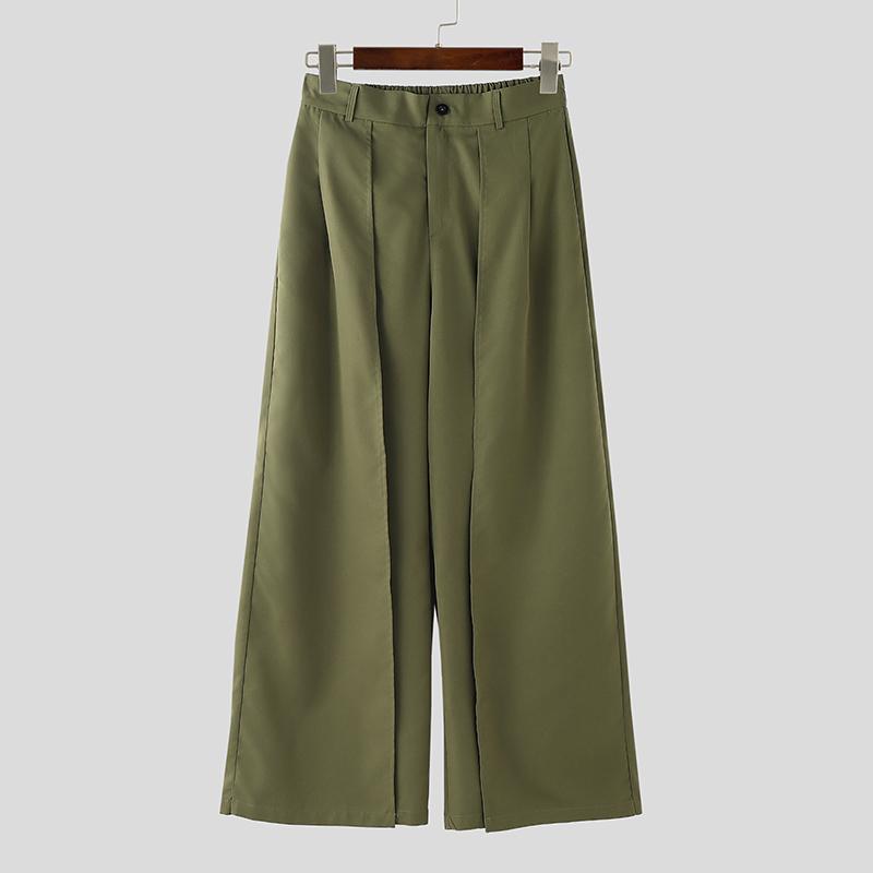 INCERUN Мужские брюки на молнии, эластичные, с высокой талией, повседневные длинные брюки с широкими штанинами