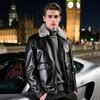 Men's Genuine Sheepskin Goose Down Leather Jacket with Mink Fur Collar