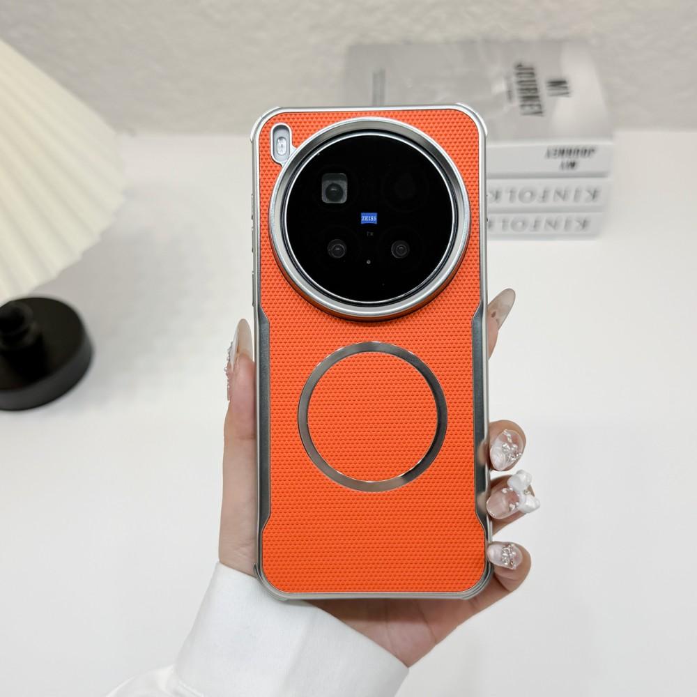 Чехол для VIVO X300 Ultra X200 Pro Mini, Магнитная беспроводная зарядка, Жесткий ПК корпус, Ударопрочный, Защитная задняя крышка из веганской кожи