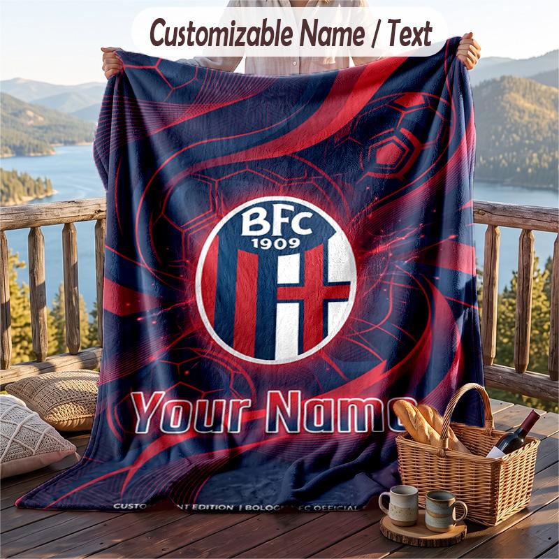 Flannel Blanket Bologna FC Print Custom Name Text Soft Throw for Sofa Bed