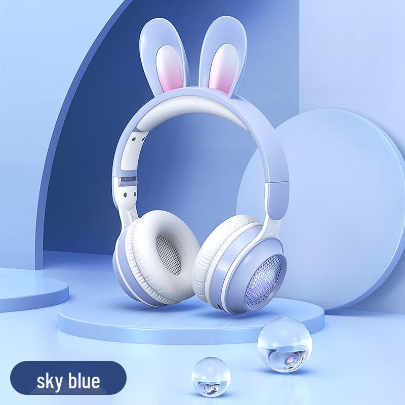Светодиодные Bluetooth-наушники в форме сердца с длинным микрофоном и ободком с ушками кролика KE-11 для девочек