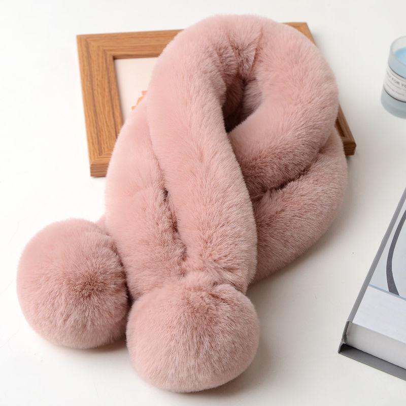 Scarf Female Winter Korean Version of Wool Scarf Wild Imitation Fur Cross Ball Collar Imitation Rex Rabbit Fur Warm Fur Collar