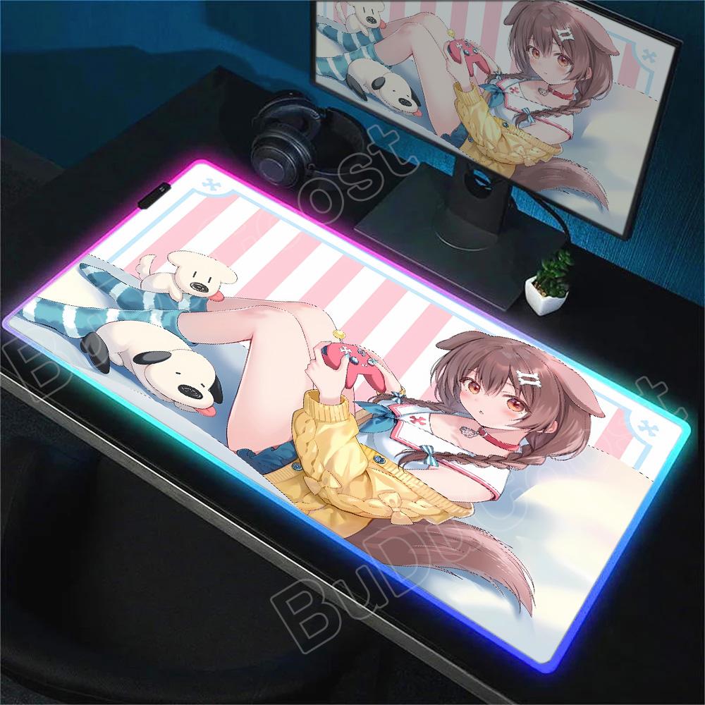 RGB Светящиеся коврики для стола Аниме Hololive Инугами Короне Большой коврик для мыши Коврик для мыши ноутбука Коврик для столешницы клавиатуры Противоскользящий игровой коврик Подарок